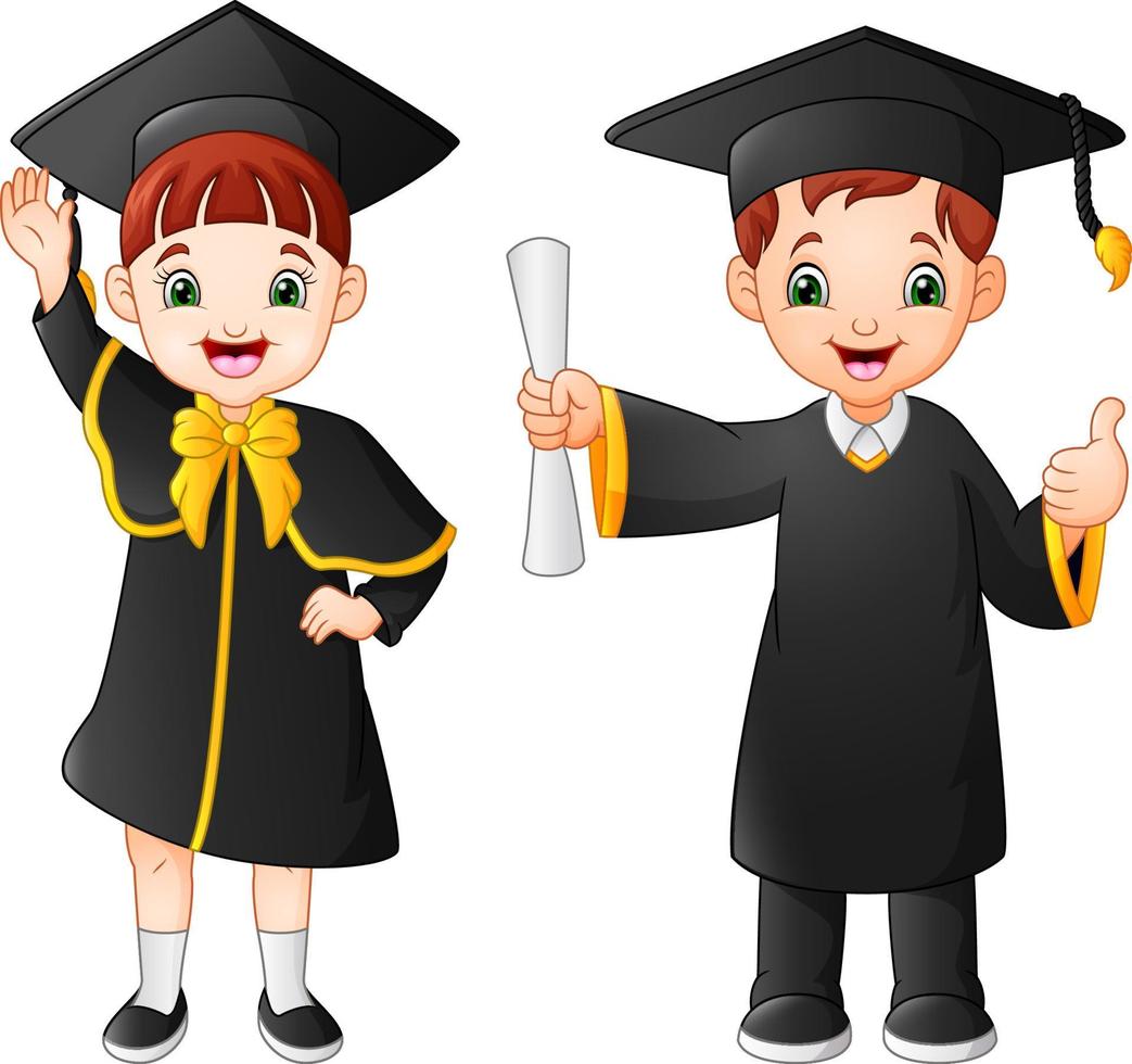 niño y niña de dibujos animados en traje de graduación vector