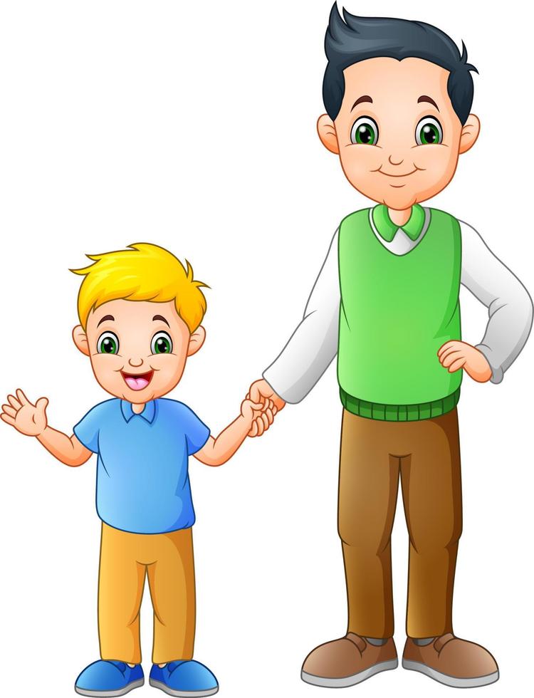 Cartoon boy with his father holding hands together vector