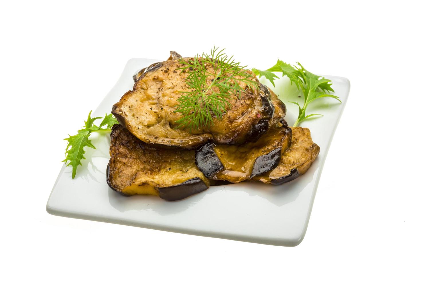 Grilled eggplant on white photo
