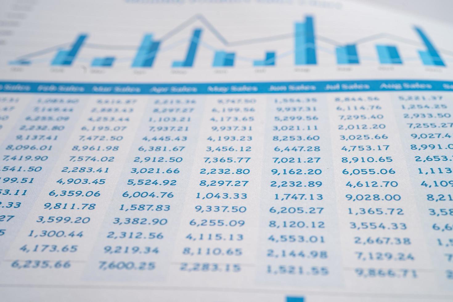 Spreadsheet paper with graph. Finance, Account, Statistics, Analytic research data economy, Stock exchange trading and Business company meeting concept photo
