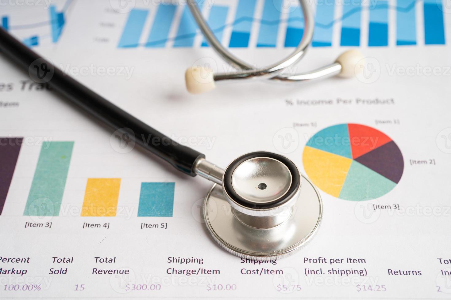 Stethoscope on chart and graph paper, Finance, Account, Statistics, Investment, Analytic research data economy and Business company concept. photo