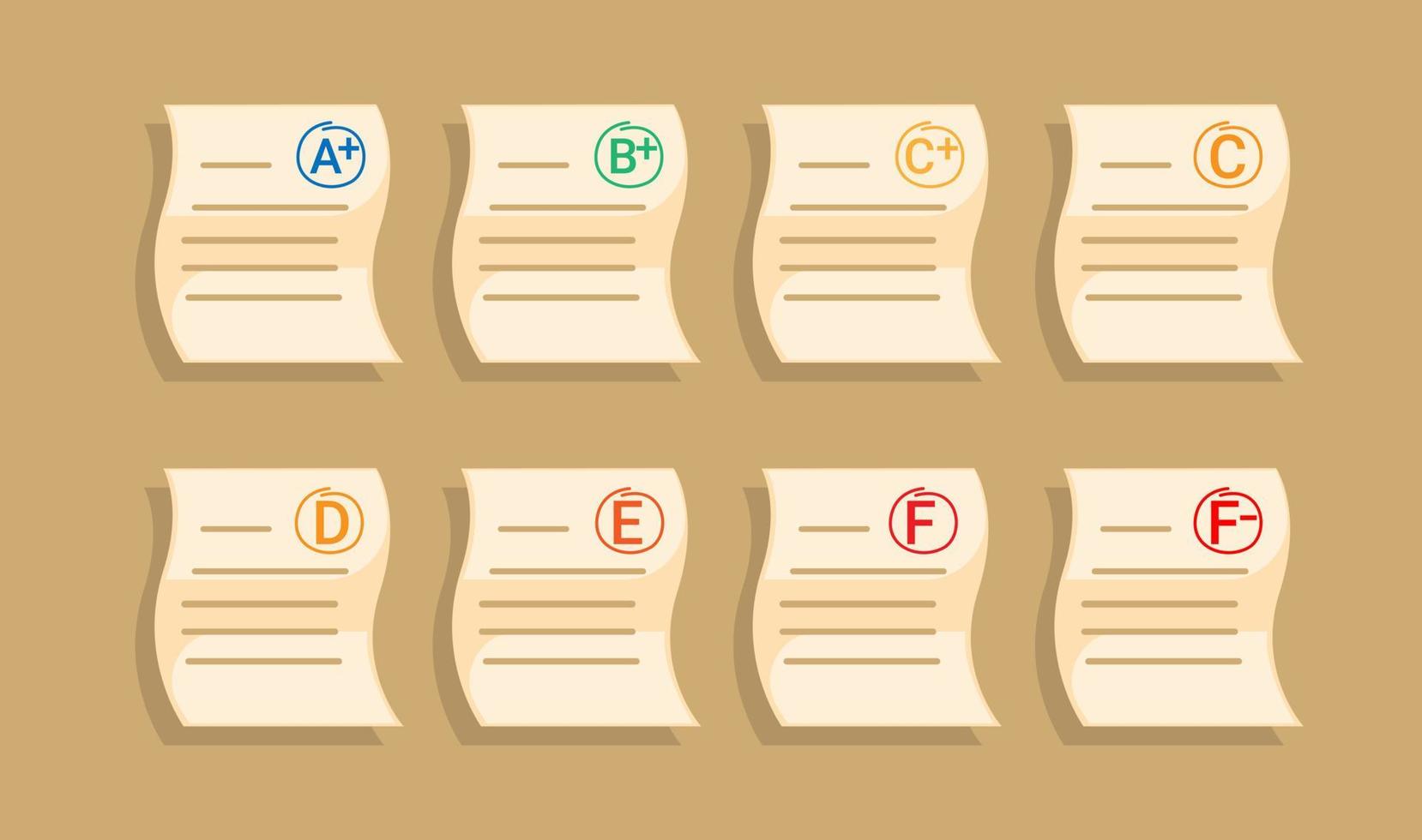 Exam paper student test result collection set illustration vector