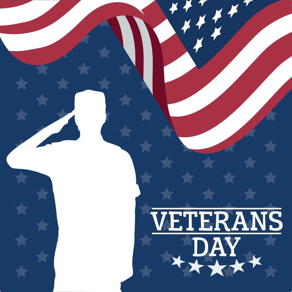 Veterans day celebration with american flag and soldier silhouette vector illustration design