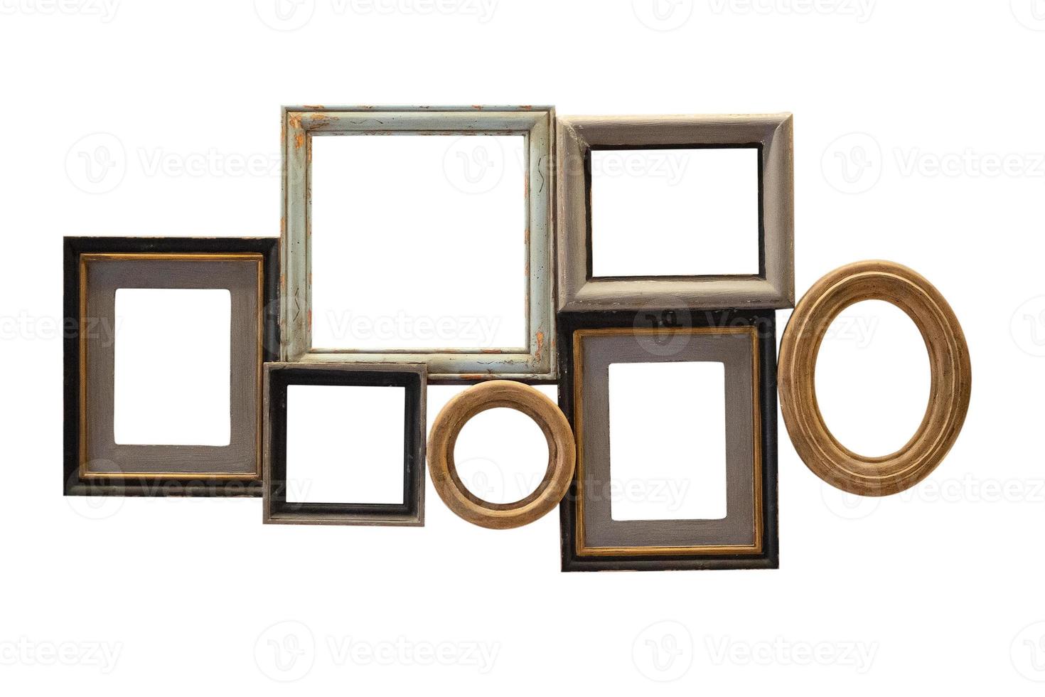 Blank vintage wooden picture photo frame set collection isolated on white background