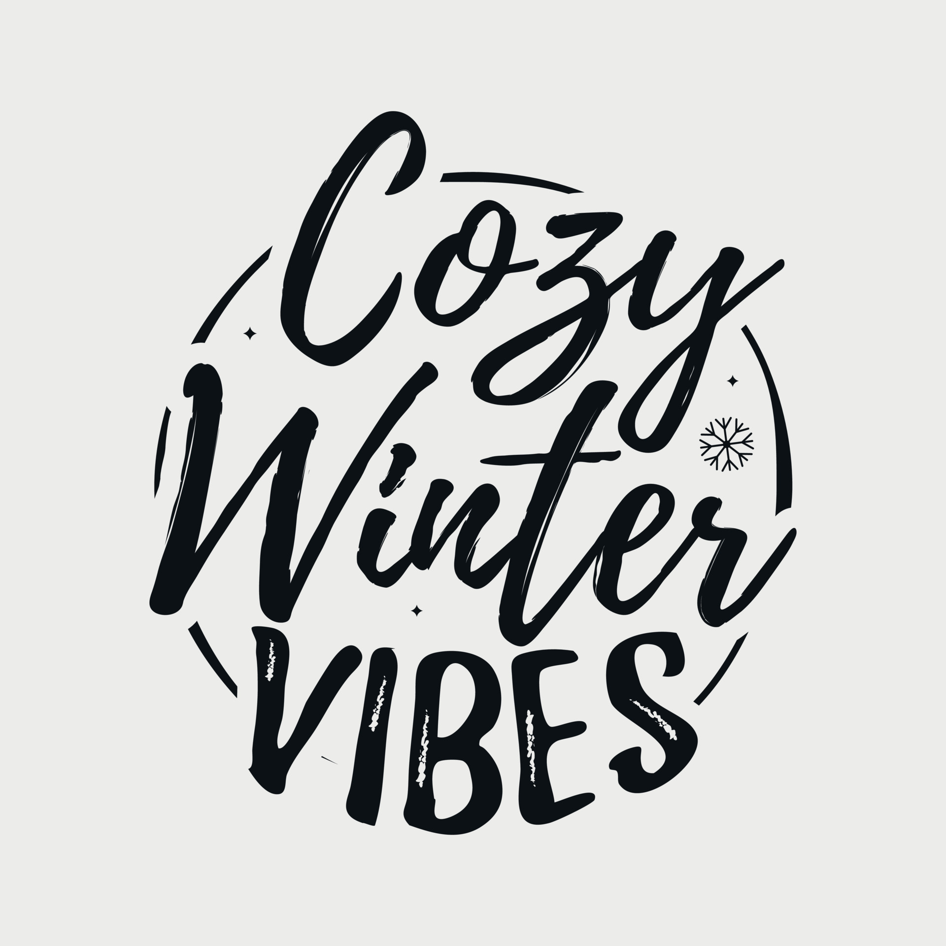 Cozy winter vibes vector illustration, hand drawn lettering with winter