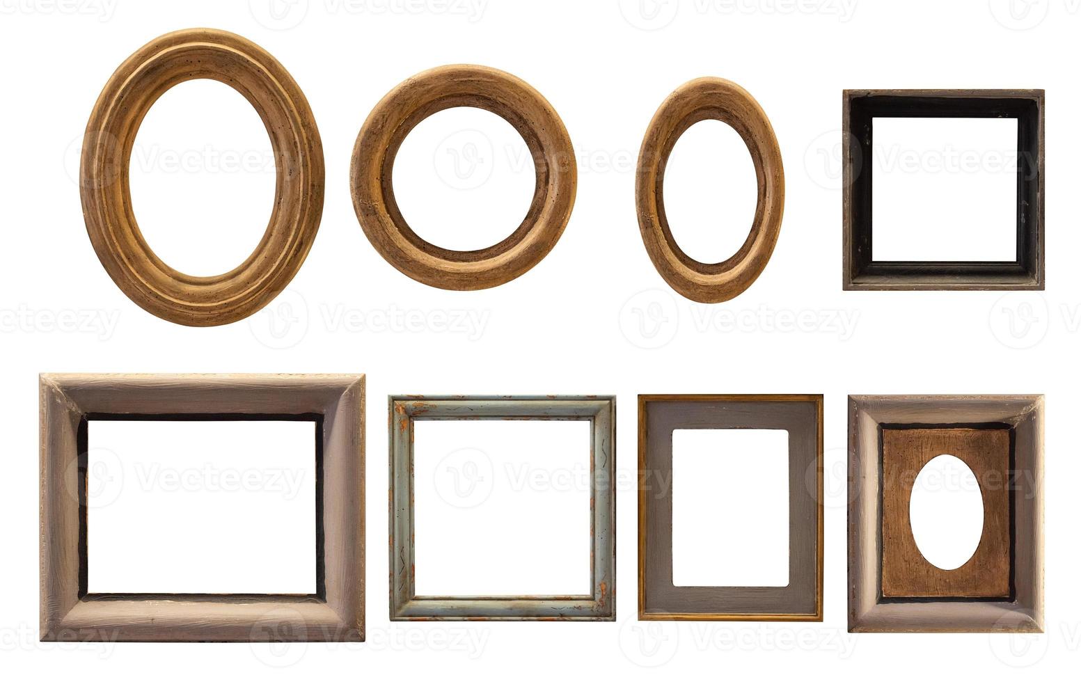 Blank vintage wooden picture photo frame set collection isolated on white background