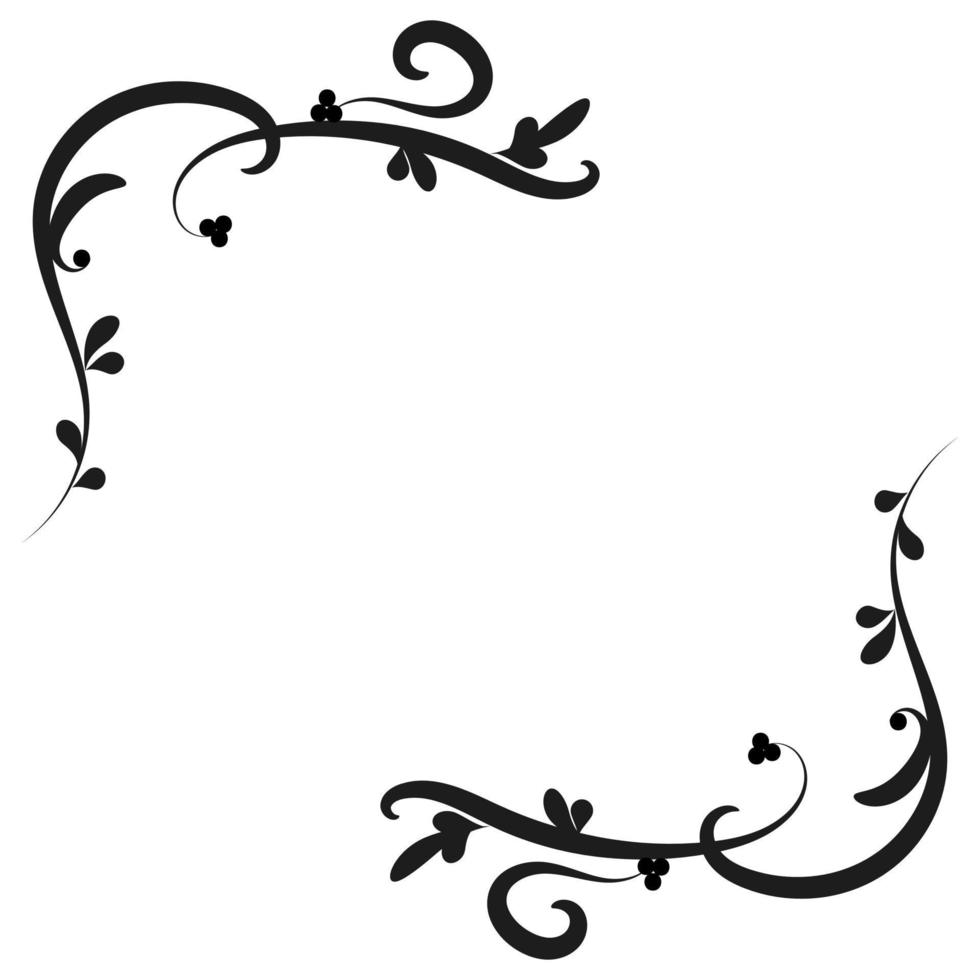 adorno floral de esquina. patrón floral de esquina negra para plantilla. diseño de elementos en blanco y negro. ilustración vectorial vector