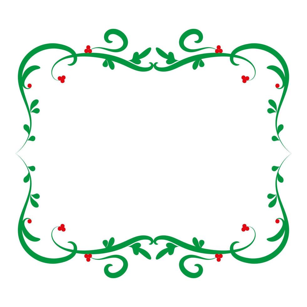 Decorative green frame with red berries. Christmas frame with place for text. Isolated on a white background. Element design. Vector illustration.