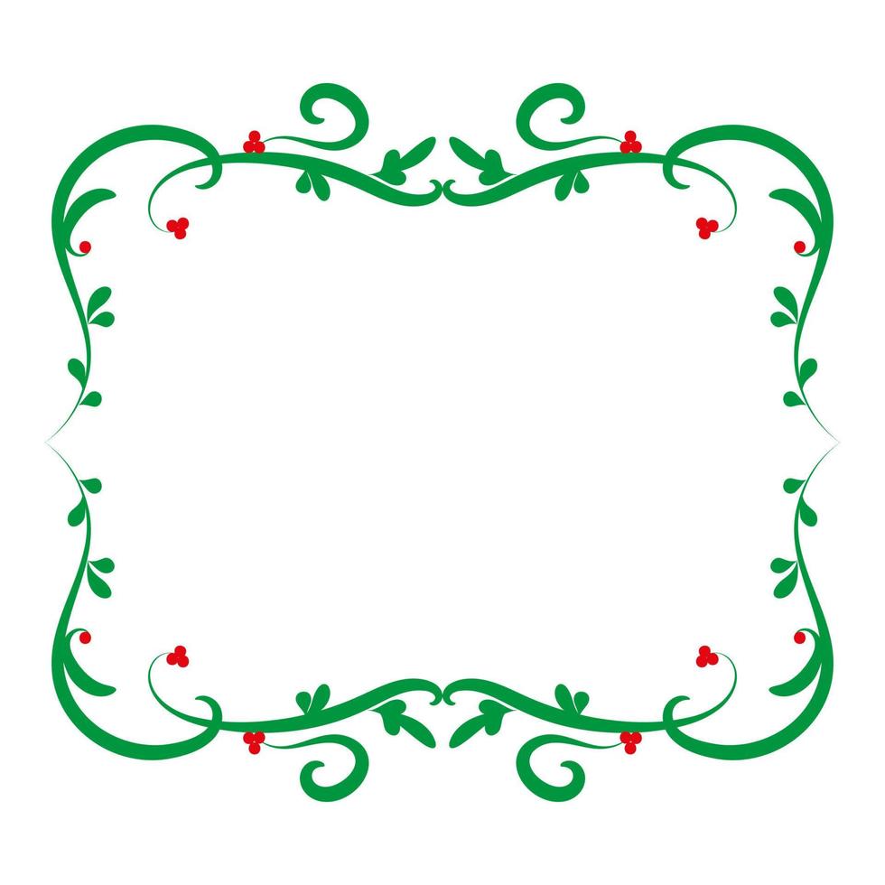 Decorative green frame with red berries. Christmas frame with place for text. Isolated on a white background. Element design. Vector illustration.