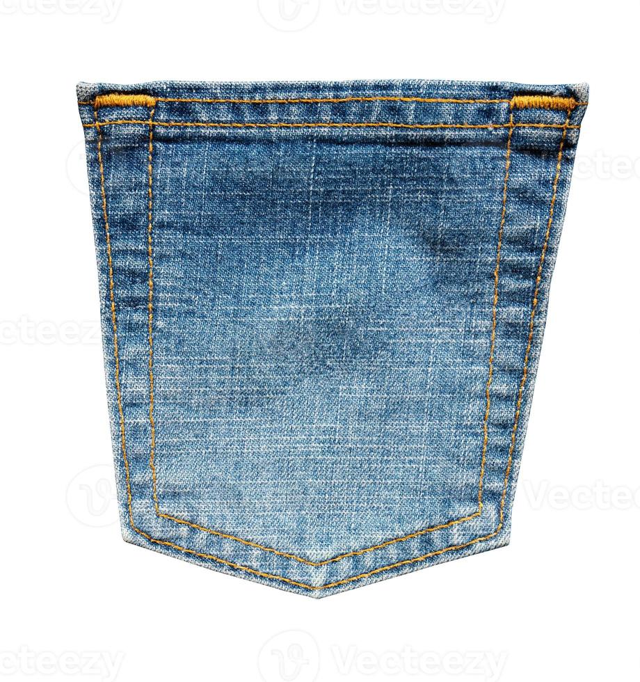 Blue denim Jeans back pocket isolated on white background photo