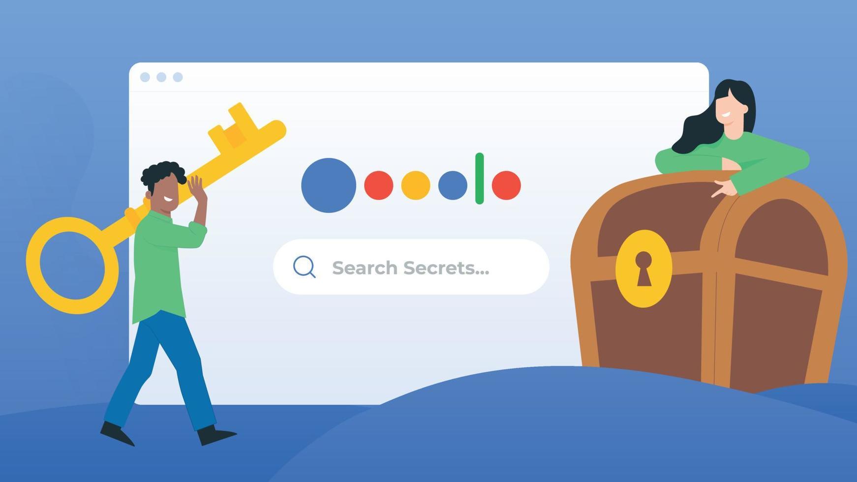 People are going to reveal the secrets of the search engine. Vector flat modern design illustration.