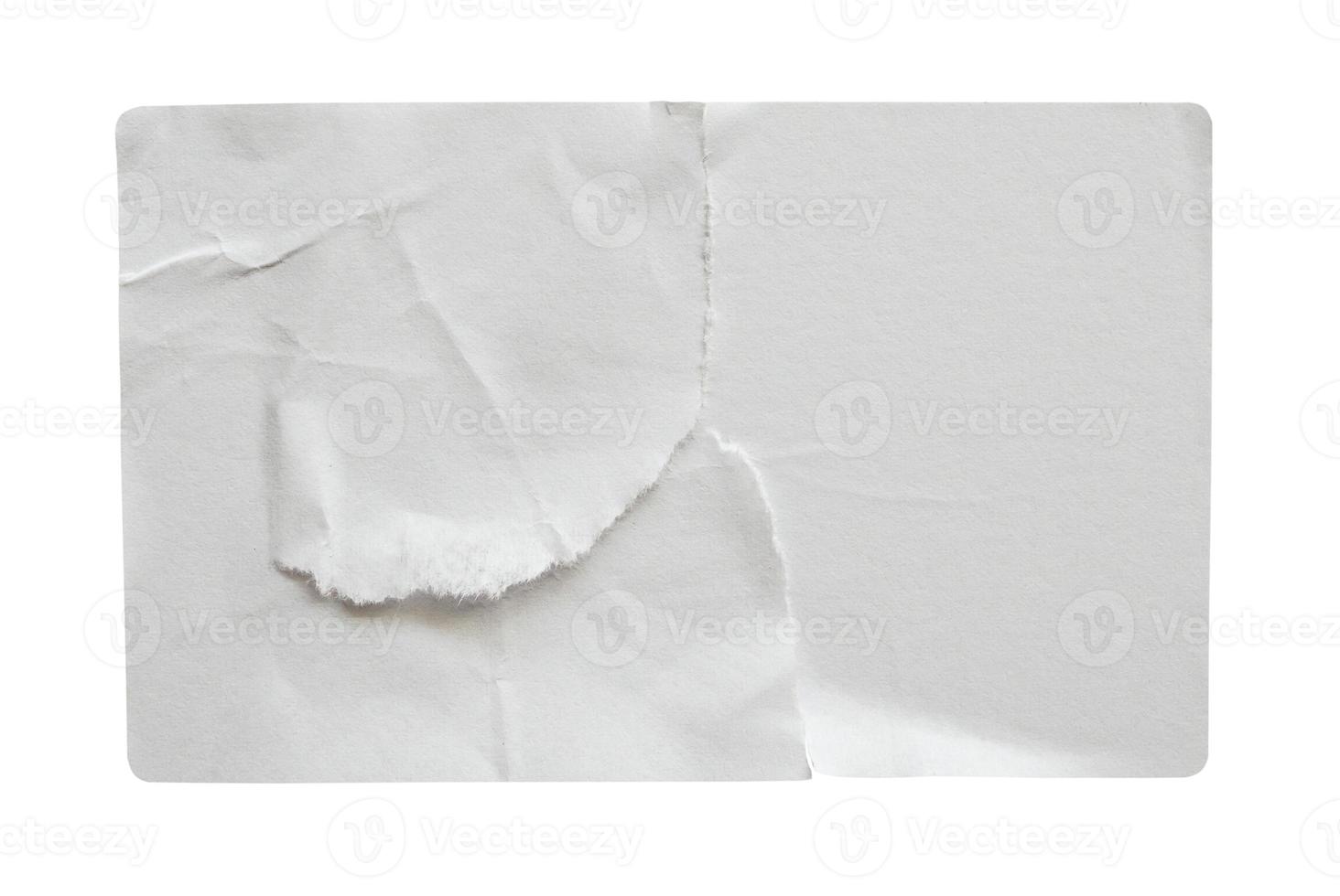 Torn paper sticker label isolated on white background photo