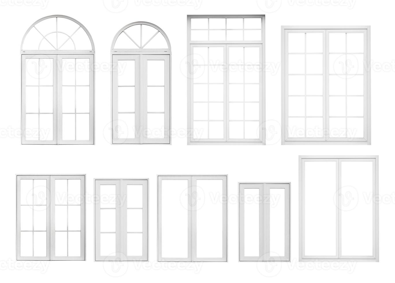 Real vintage house window frame set collection isolated on white background photo