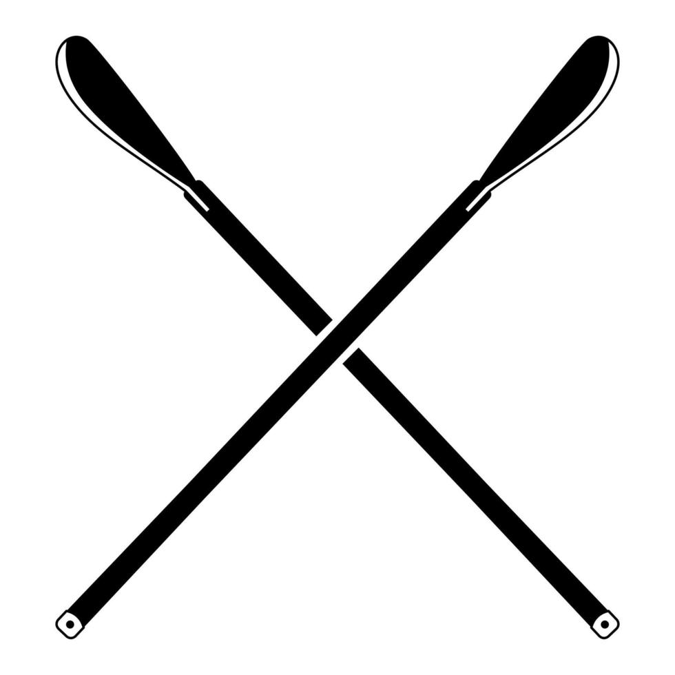 Crossed oars in lineart. Canoe paddles. Vector illustration isolated on white background.