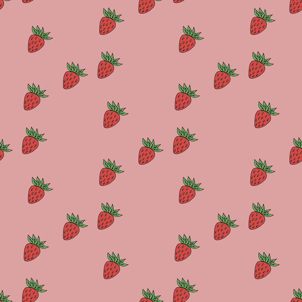 Seamless pattern with creative strawberry on warm pink background. Vector image.