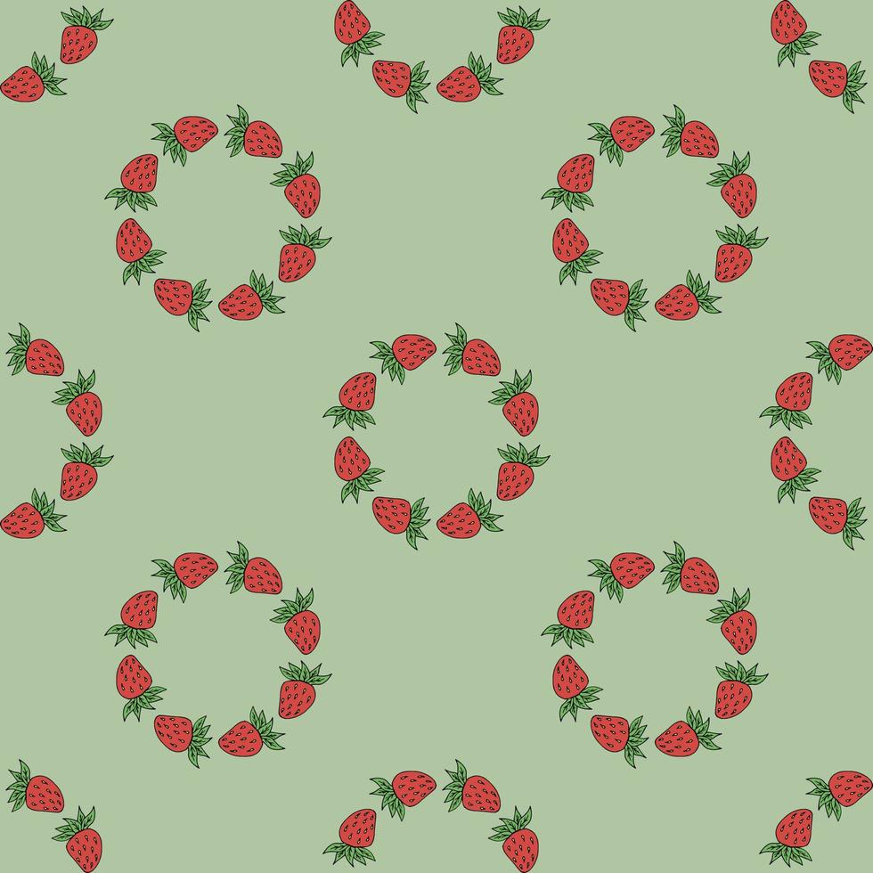 Seamless pattern with creative strawberry on light green background. Vector image.