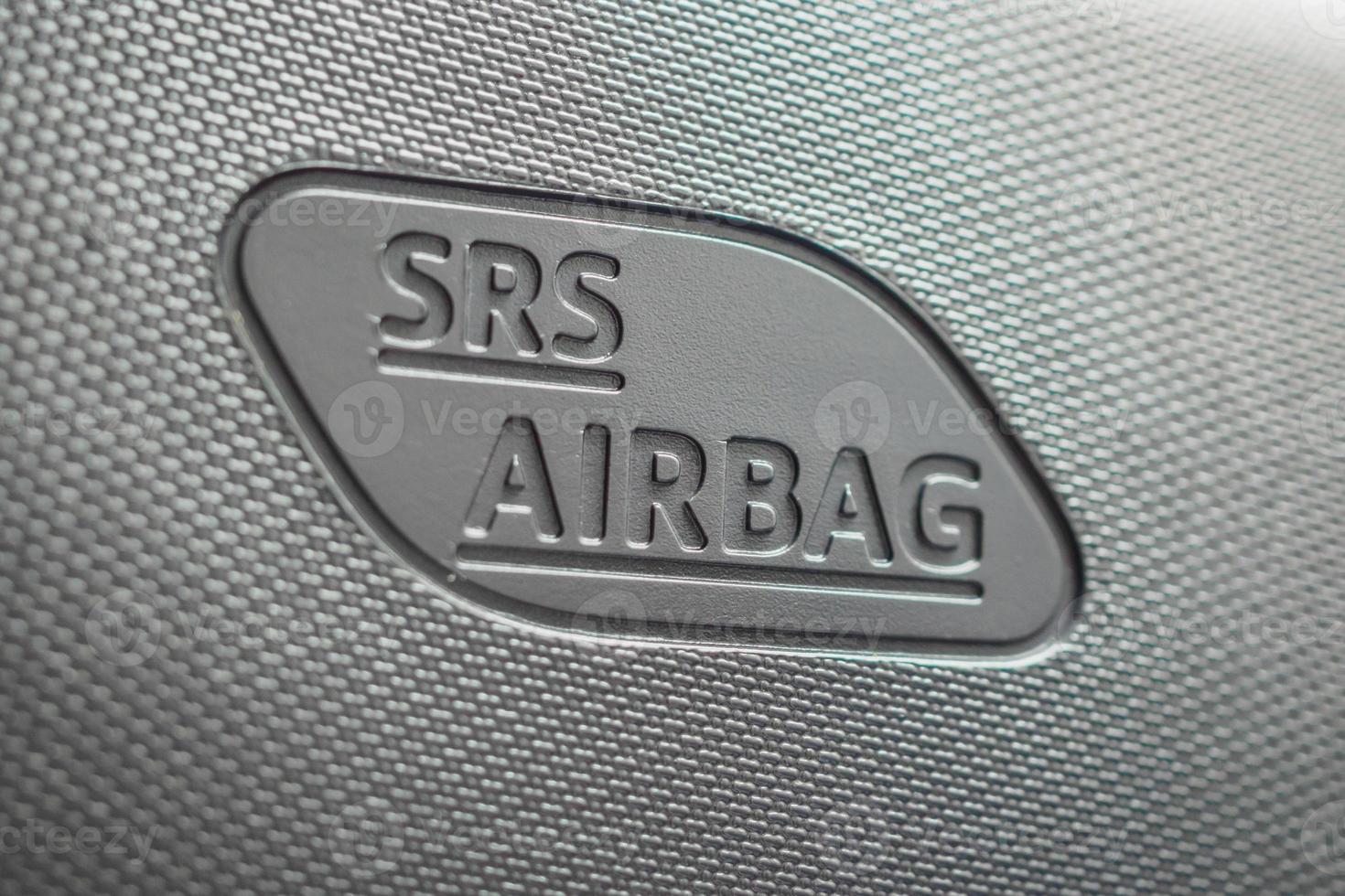 Safety side curtain airbag sign in new modern car photo