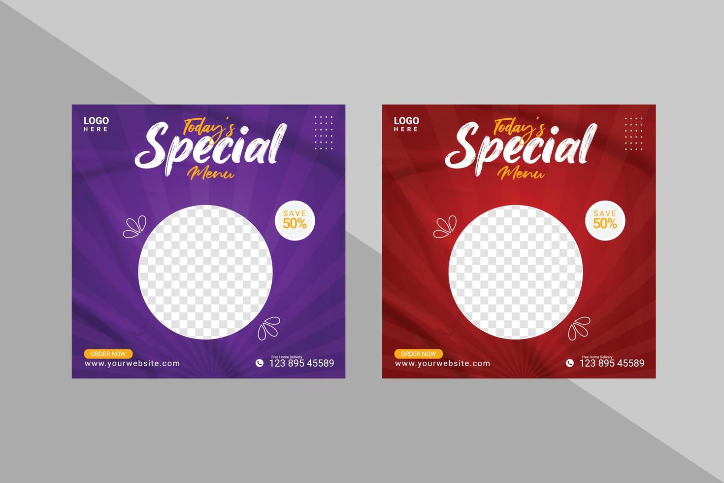 food social media  post template for food promotion simple banner frame vector