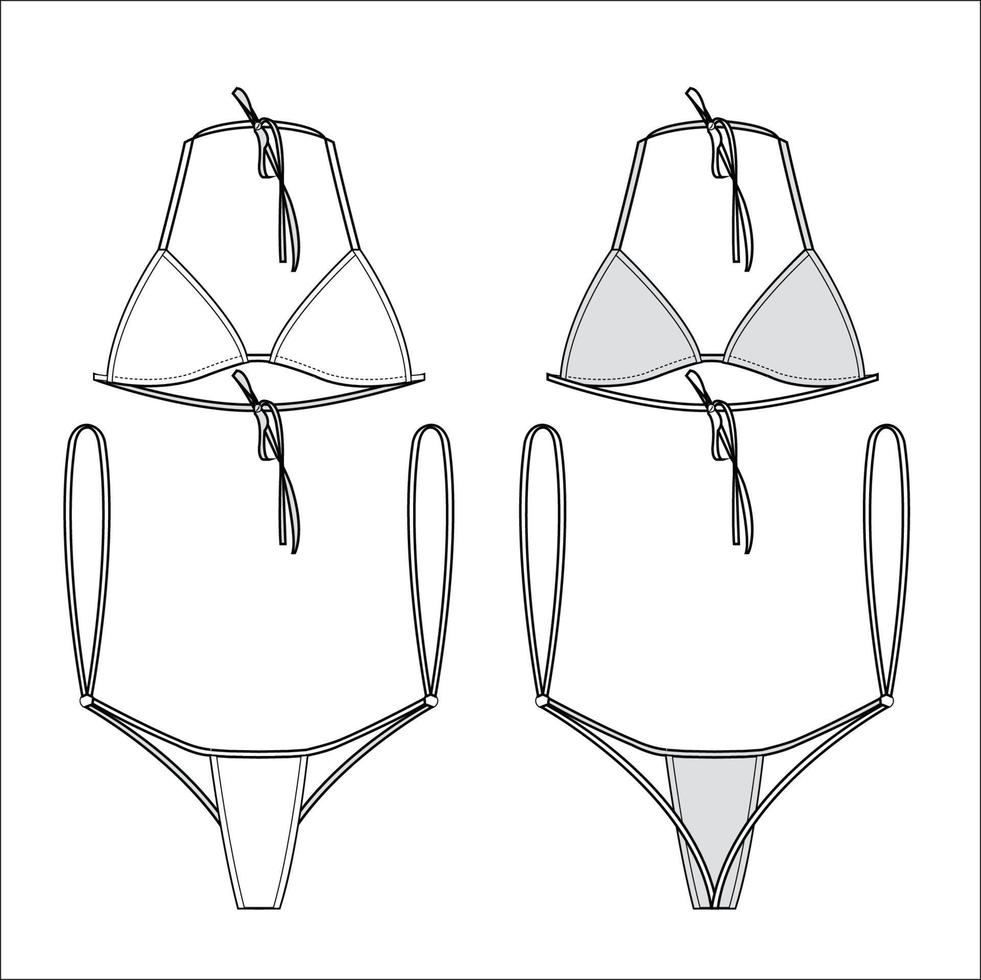 Ladies swimsuit outline sketch vector mockup