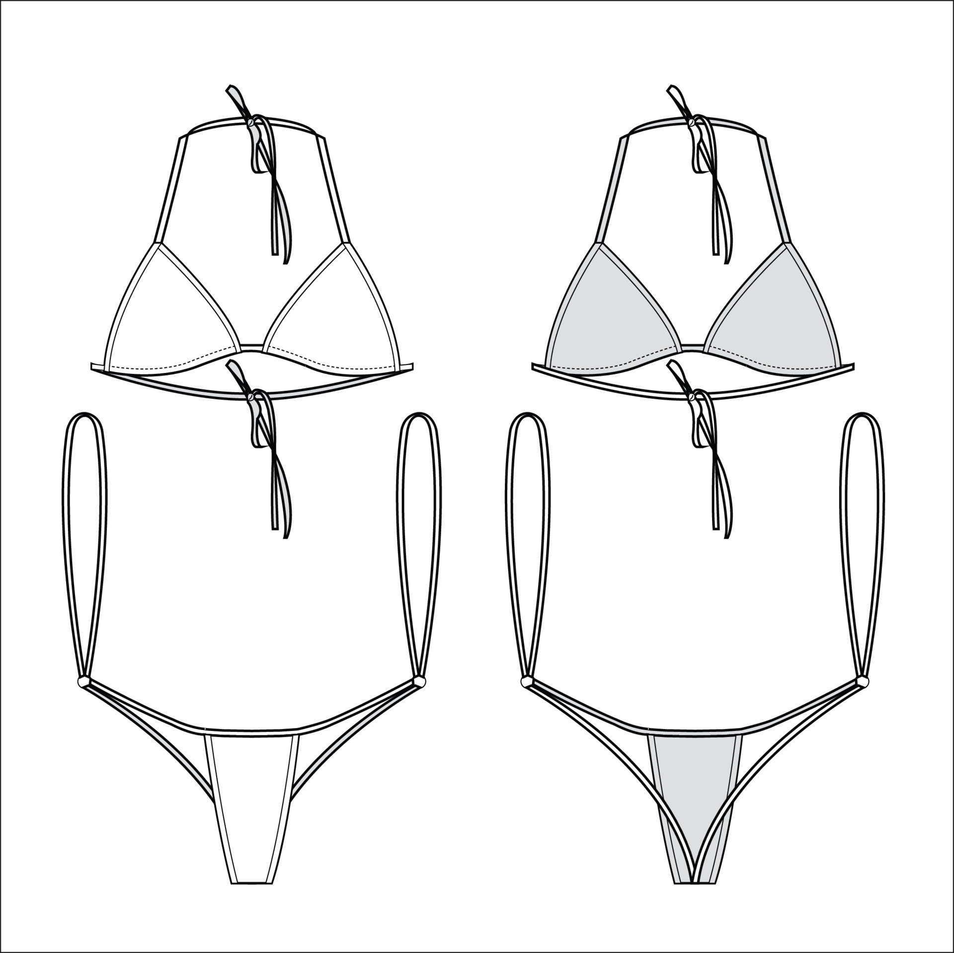 Triangle Bikini Sketch Swimwear Vector Flat Fashion CAD - Etsy