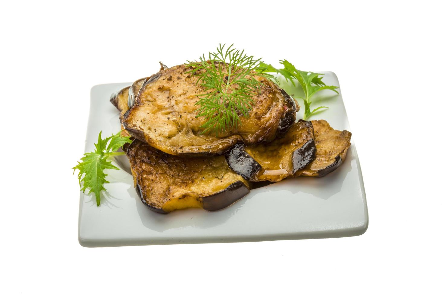 Grilled eggplant on white photo