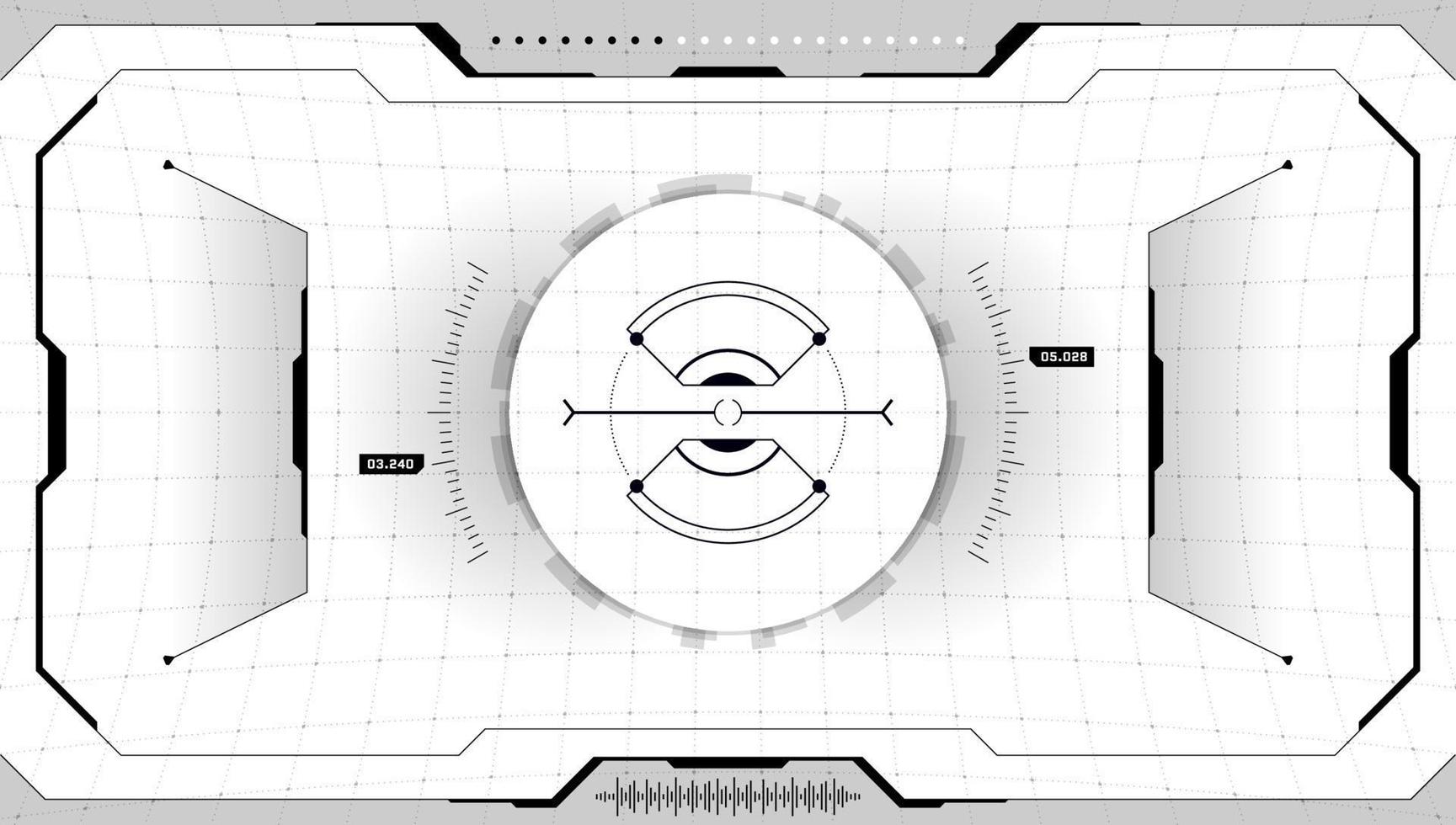 Pantalla ciberpunk de interfaz futurista digital vr hud. visualización frontal de tecnología de realidad virtual de ciencia ficción. panel de tablero en blanco y negro con tecnología gui ui. visor de visor binocular fui. vector