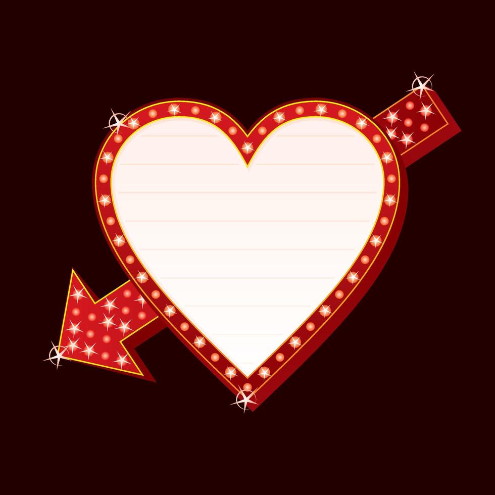 Neon sign with heart and arrow shape vector