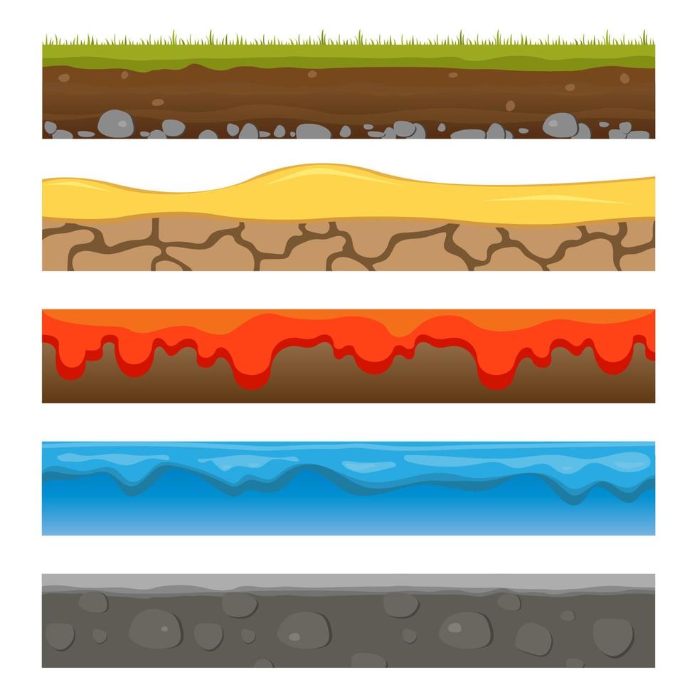 suelo, suelo, superficie del agua, para juegos personalizados. Plataforma de juego 2d. ilustración vectorial de la tierra, lava ardiente vector