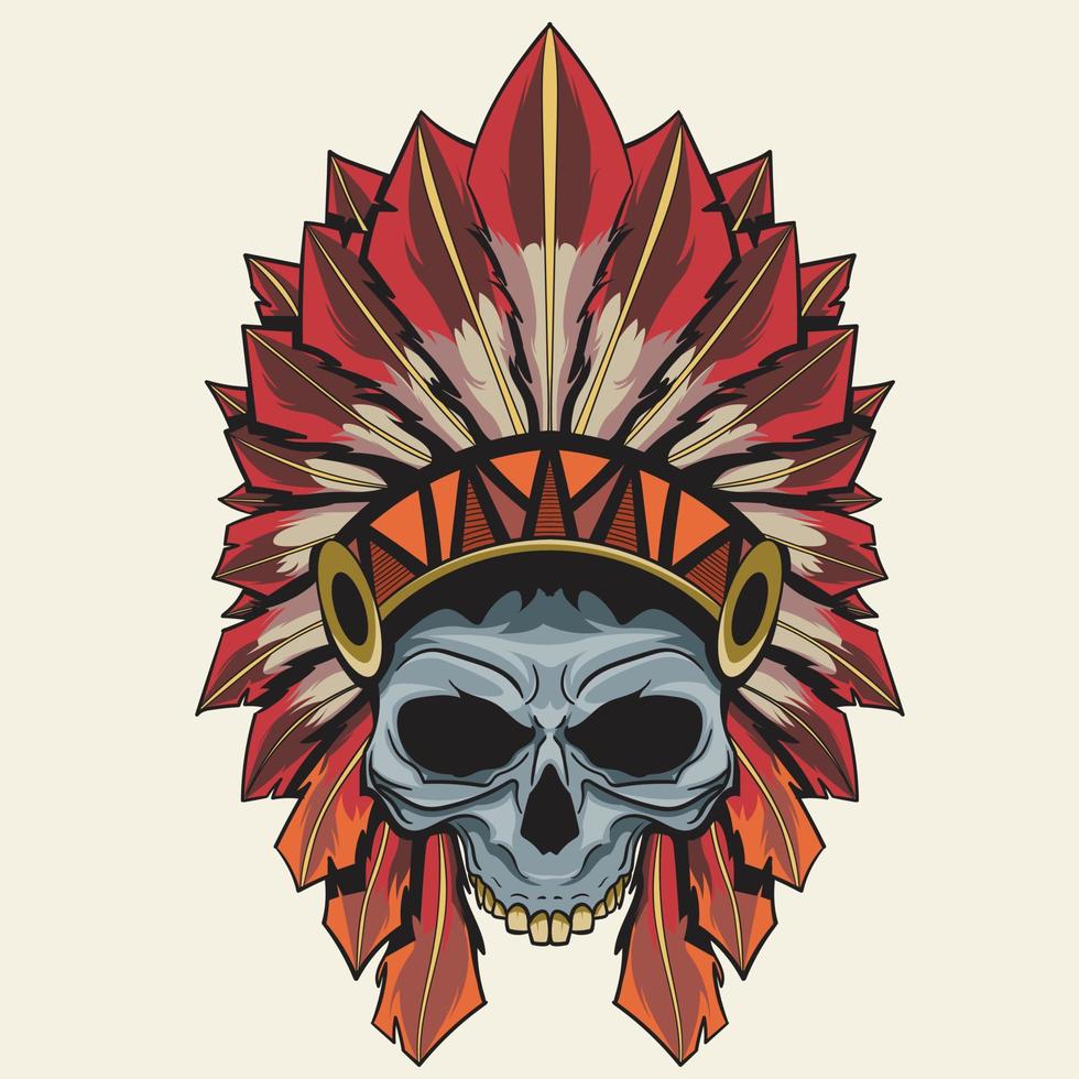 Feather Hat Indian Skull Vector Illustration