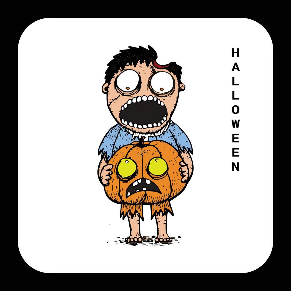 halloween monster zombie art and pumpkin vector