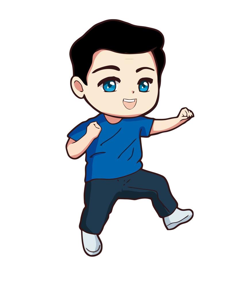 feliz chibi hombre posando vector