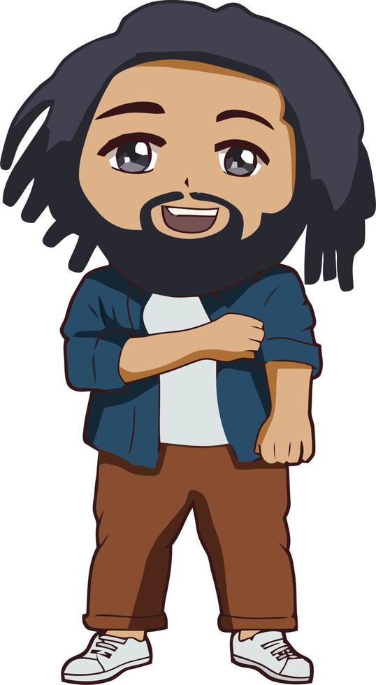 genial chibi hombre con barba vector