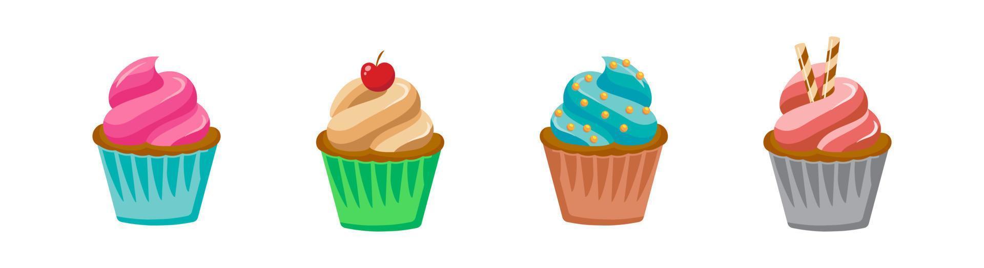 Cupcake icon set of 4, design element suitable for websites, print design or app vector