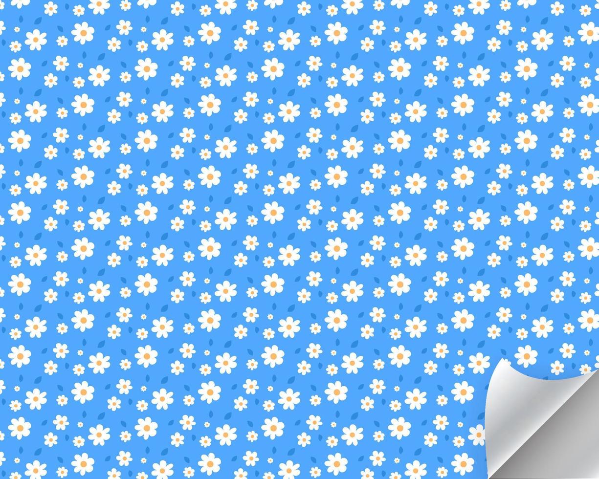 Seamless floral vector pattern background. Daisy Flower pattern on blue background
