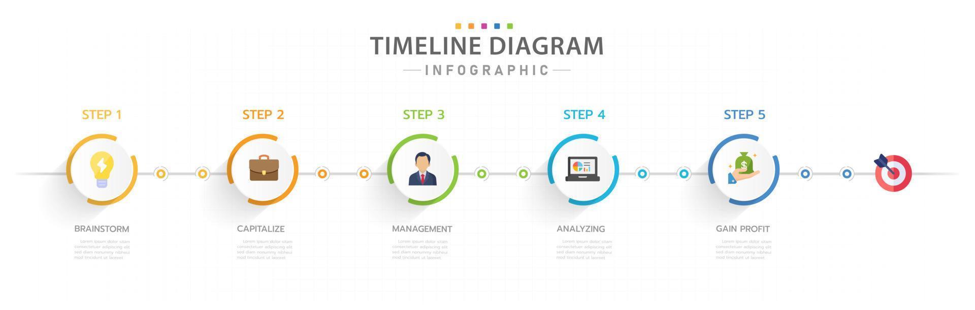 Infographic template for business. 5 Steps Modern Timeline diagram with title circle topics, presentation vector infographic.