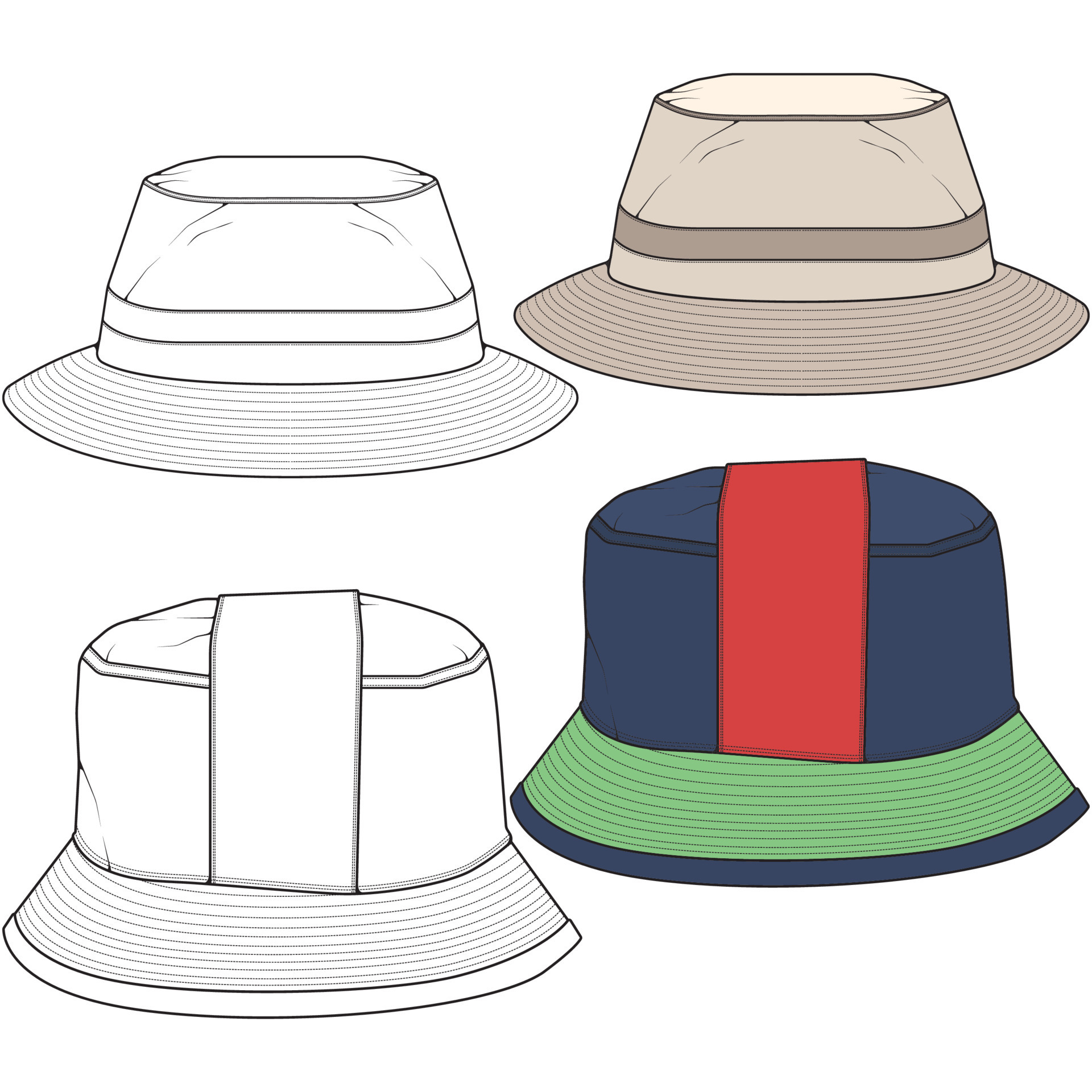 Bucket hat vector illustration flat sketches template. hand drawn