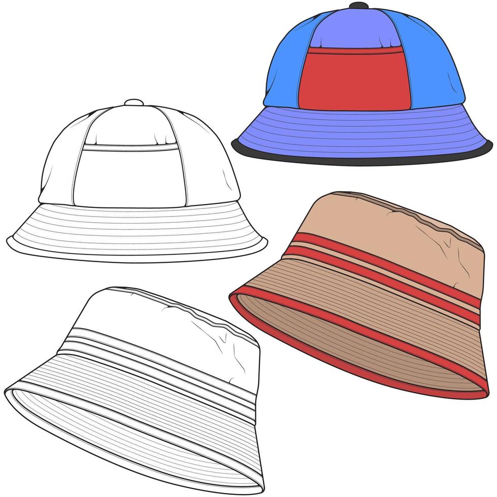Bucket hat vector illustration flat sketches template. hand drawn sketches.