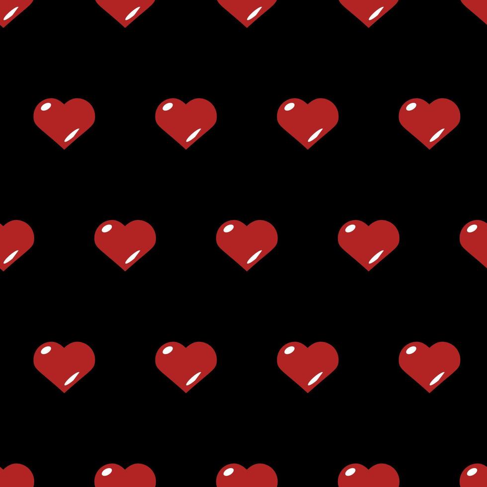 Hearts, seamless pattern, vector. Pattern of red hearts on a black background. vector