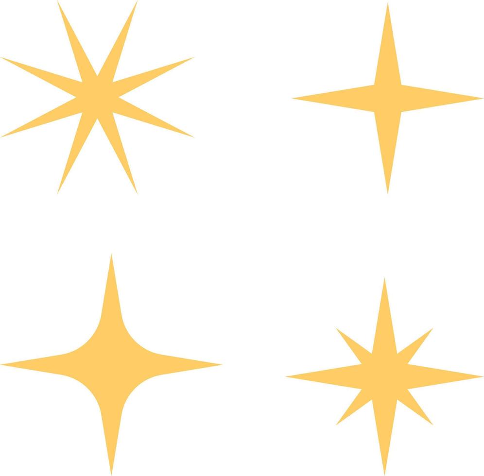 Sparkles and stars. Gold color icons on a white background. vector
