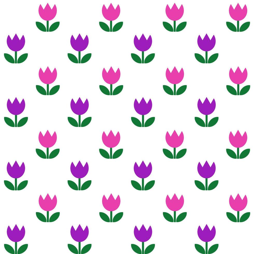 Tulips, seamless pattern, vector. Pattern of purple and pink tulips on a white background. vector