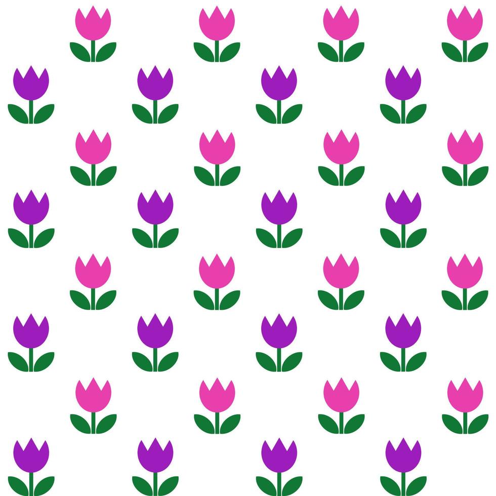 Tulips, seamless pattern, vector. Pattern of purple and pink tulips on a white background. vector