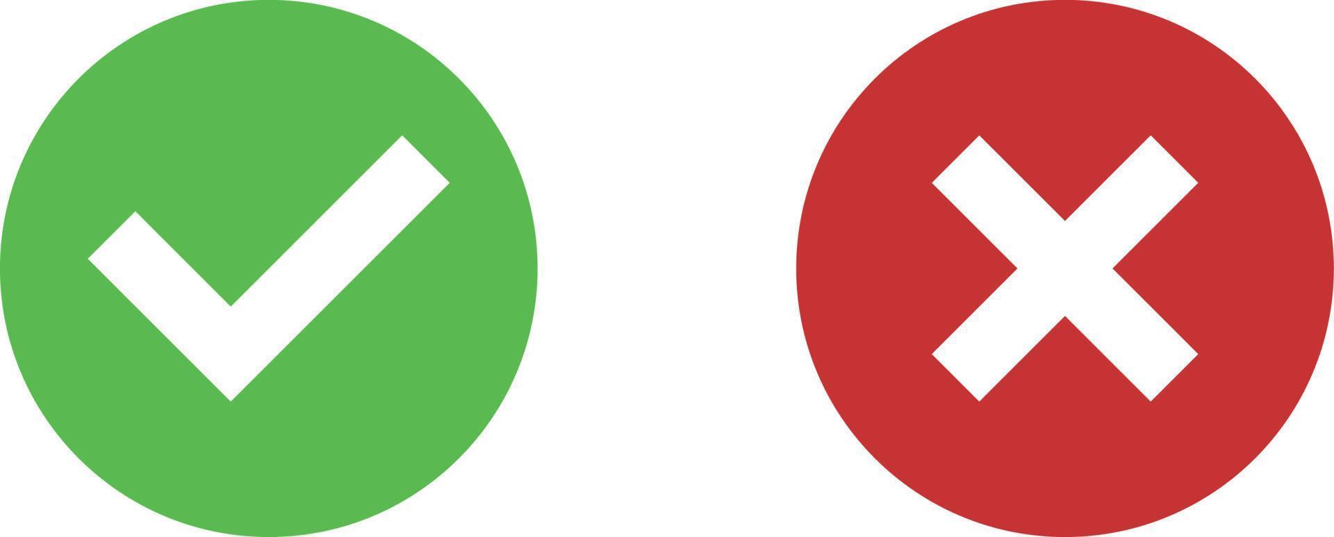 cruz roja y marca de verificación verde vector