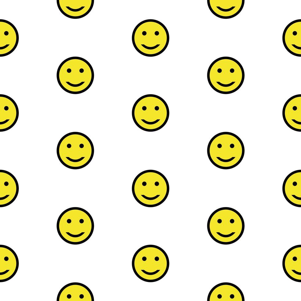 Smiling emoticons, seamless pattern, vector. Pattern of smiling yellow emoticons on a white background. vector