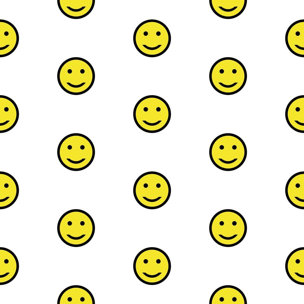 Smiling emoticons, seamless pattern, vector. Pattern of smiling yellow emoticons on a white background. vector