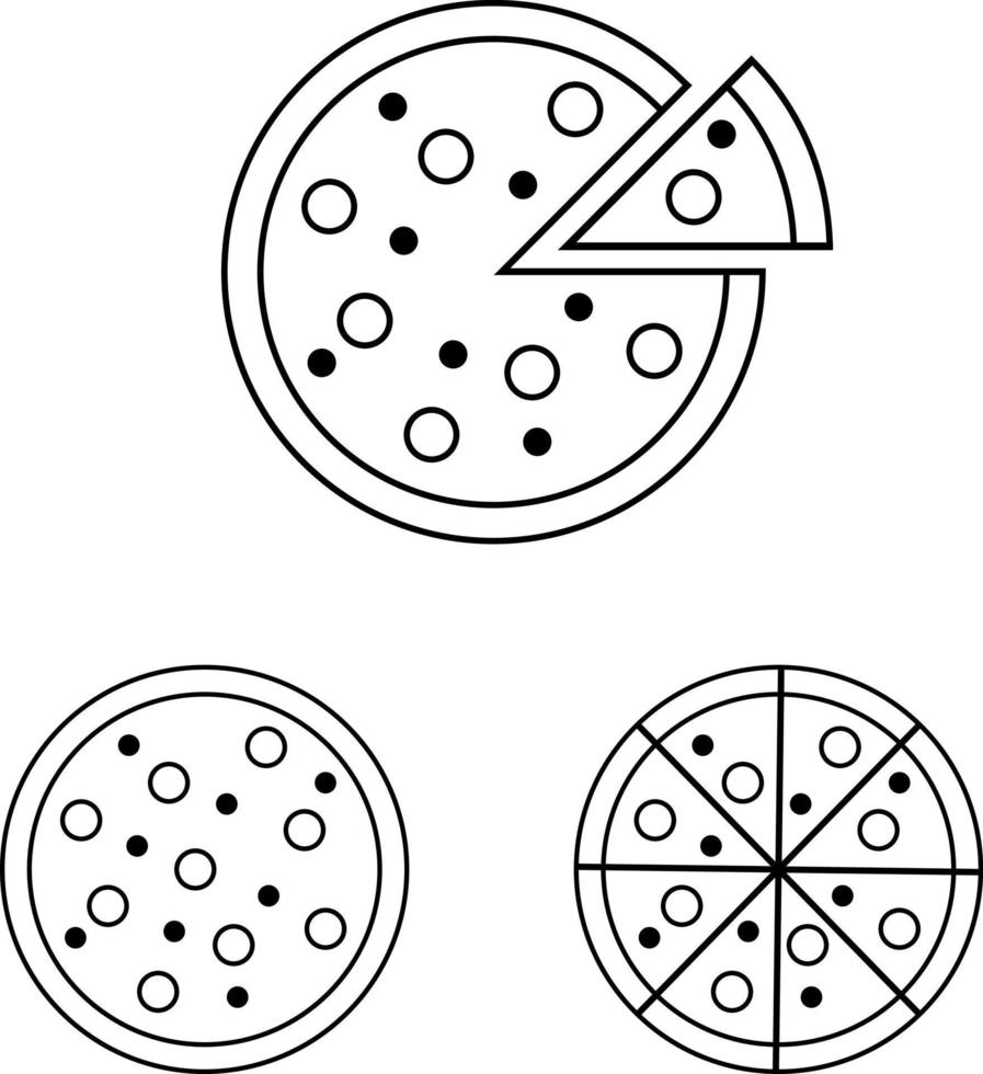 Pizza, vector. Pizza icons, whole pizza and cut pizza. vector