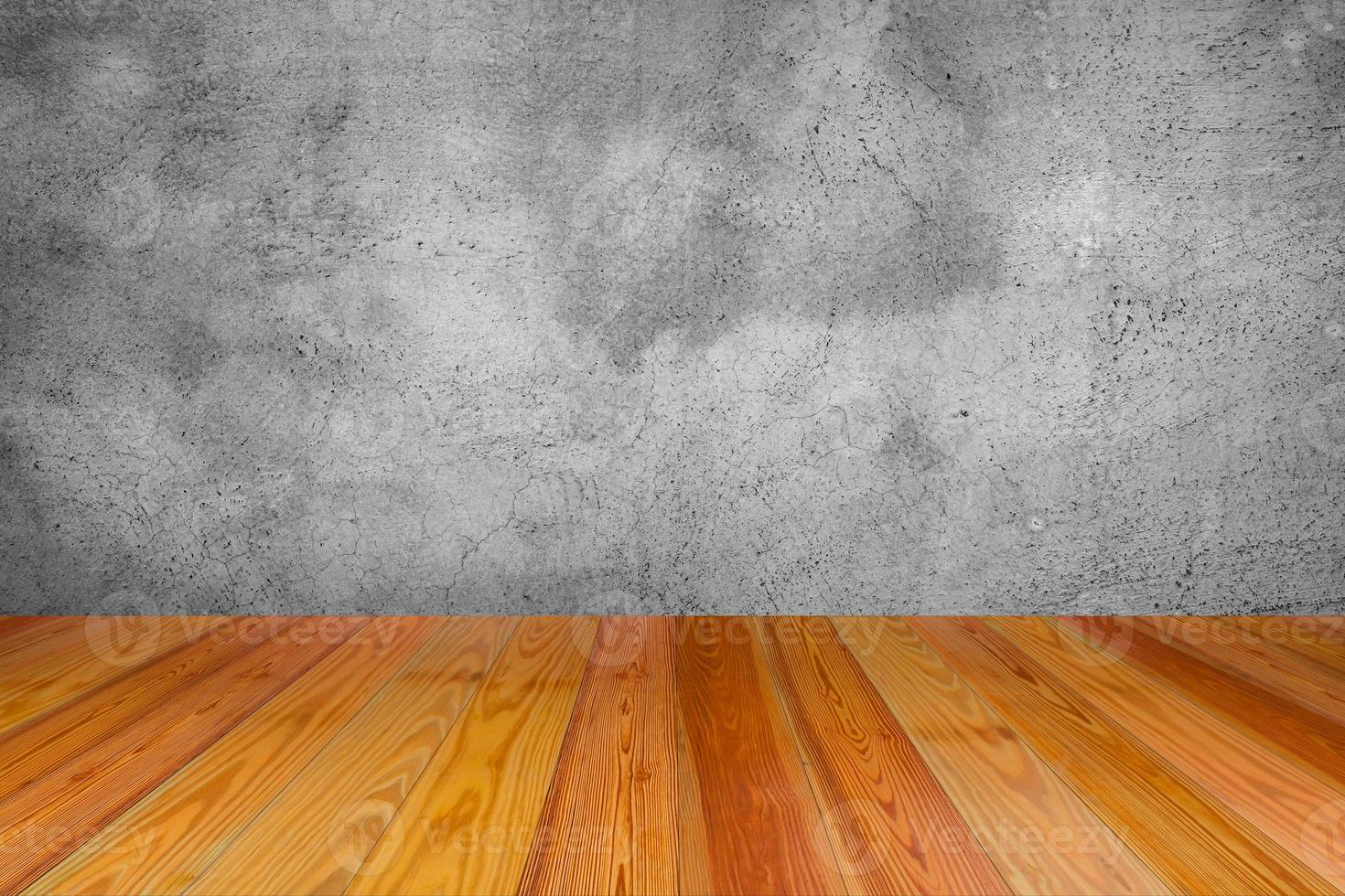 empty concrete wall with wooden floor room interior photo