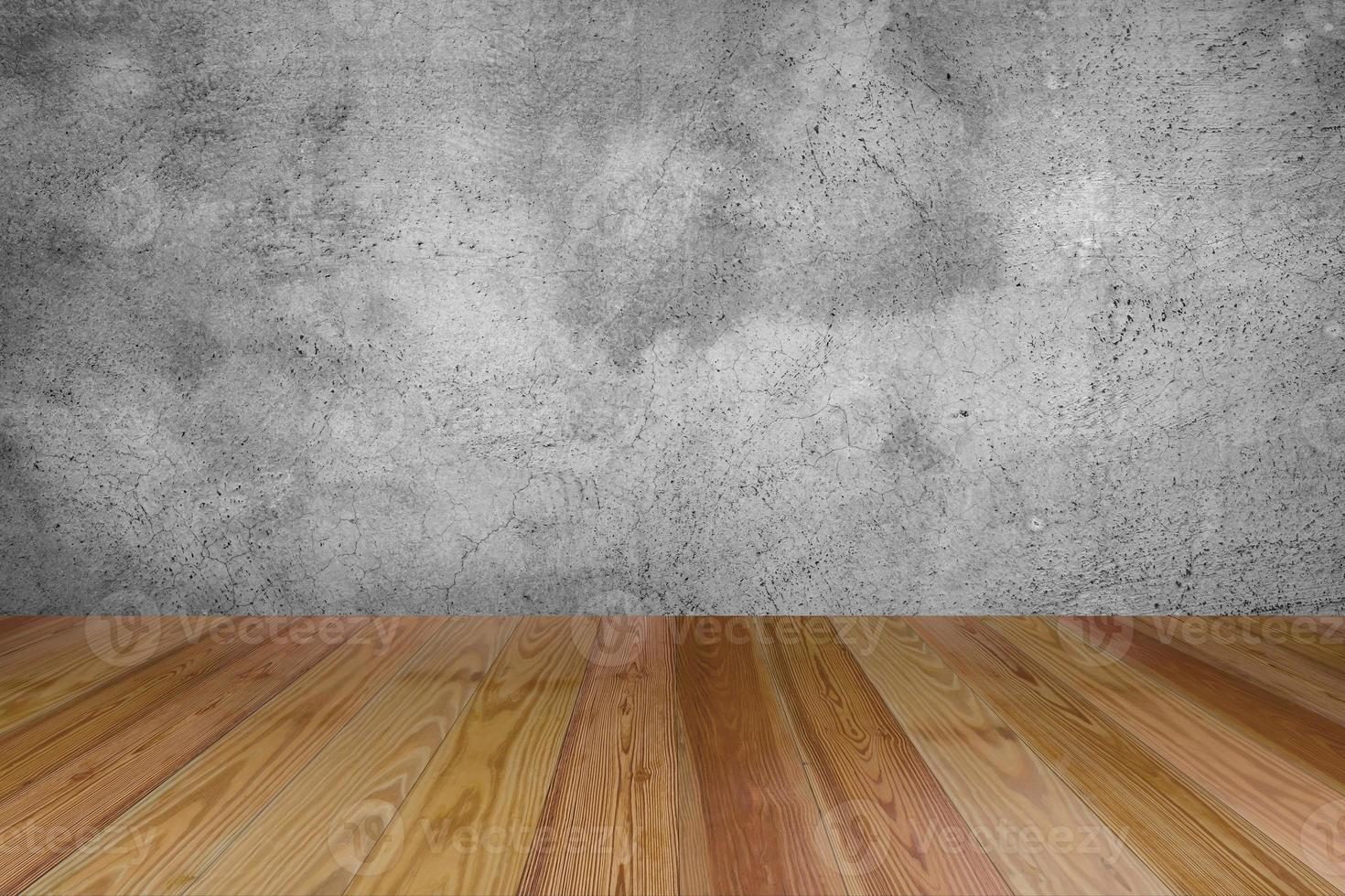 empty concrete wall with wooden floor room interior photo