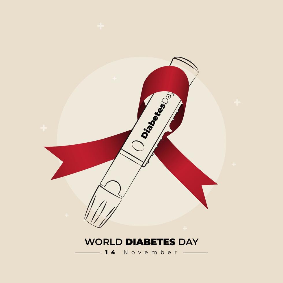 diseño de lanceta de sangre con arte lineal y diseño de cinta para el diseño del día mundial de la diabetes vector