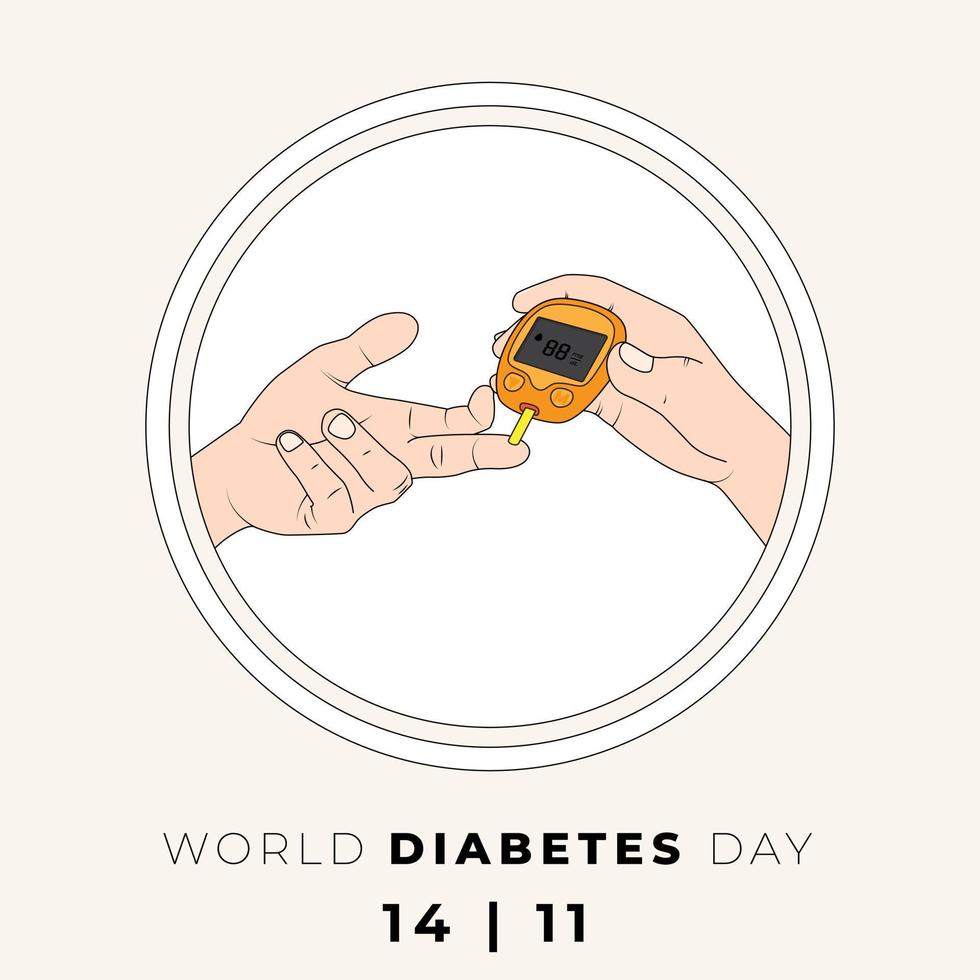World diabetes day with vector illustration of checking sugar level on hand with glucometer design