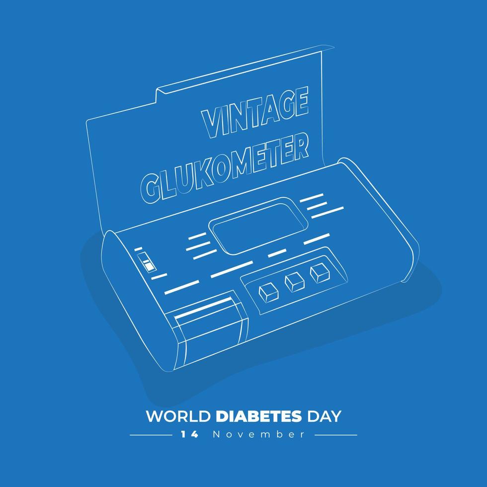 Line art of glucometer design for world diabetes day template in blue background design vector